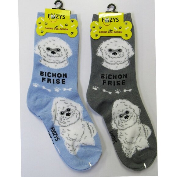 2 Pairs Women's Socks Bichon Frise Dog Print Foozy's Fun Novelty - Picture 1 of 2